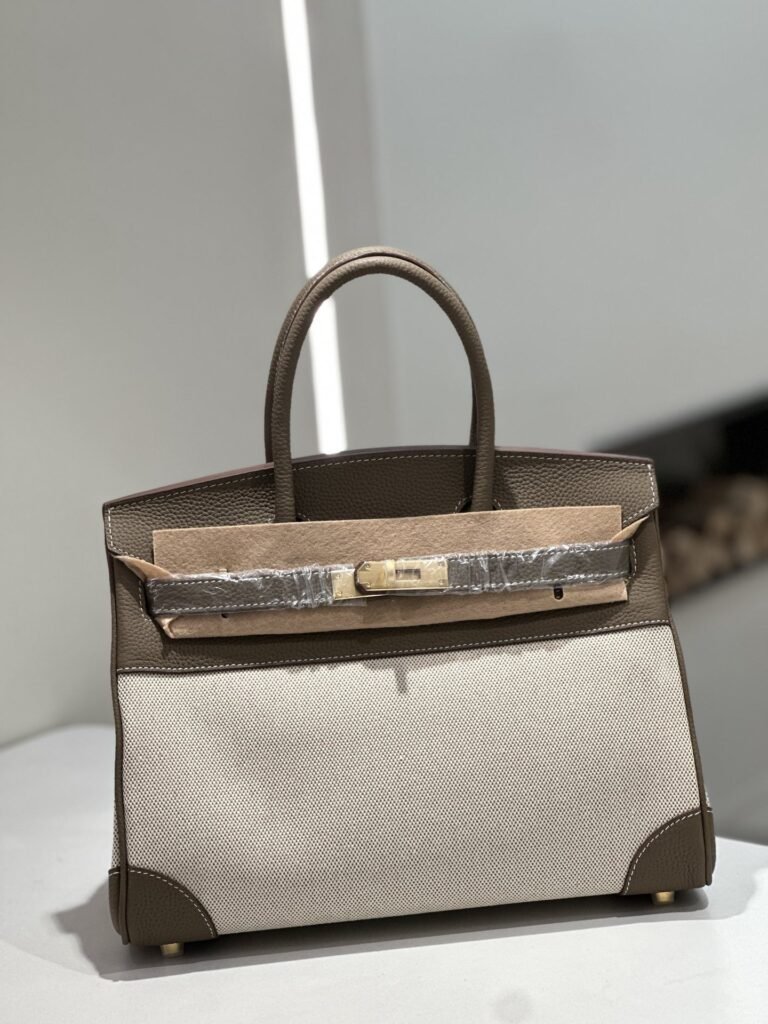 New Cross-border Genuine Leather Birkin Bag, Cowhide With Fabric Large Tote, Commuter Handbag With A High-end Kelly Bag Feel