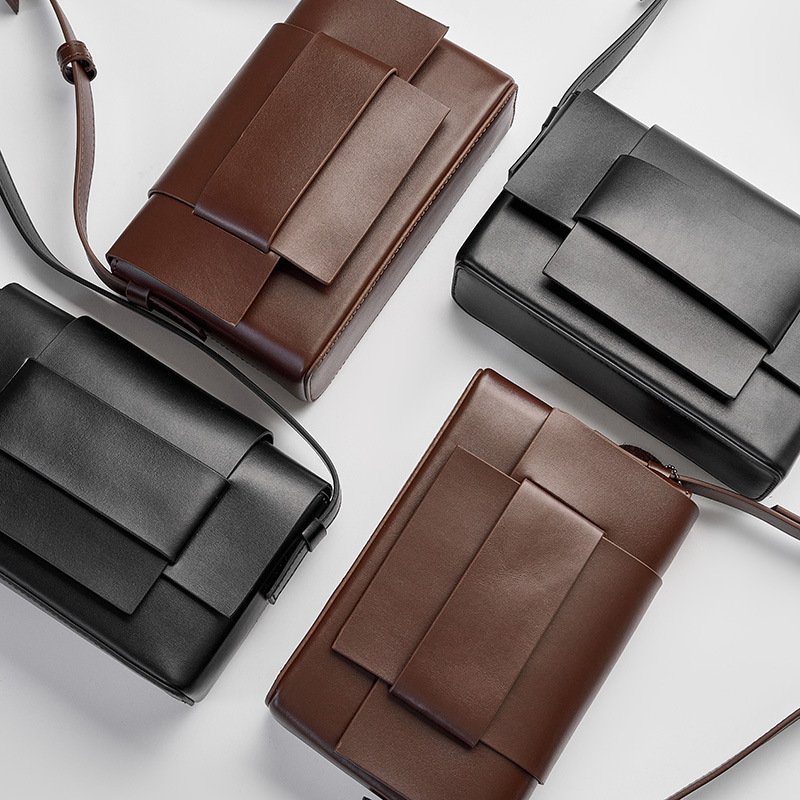 Neutral Soft Leather Woven Small Square Bag - Image 5