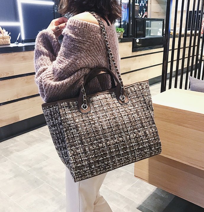 Plaid cloth handbag Fashion big bag Spring and summer new chain shoulder bag tide small fragrance handbag - Image 2