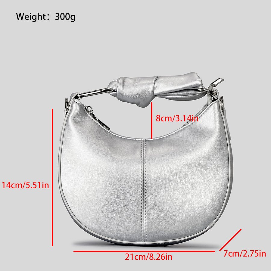 Fashionable Simple Soft Pu Saddle Bag Women's Niche Stitching Knotted Handbag - Image 4