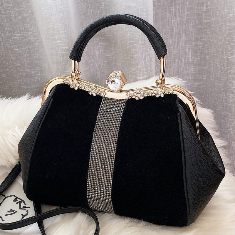 Autumn And Winter Diamond-embedded All-match Horse Hair-like Handbag - Image 8