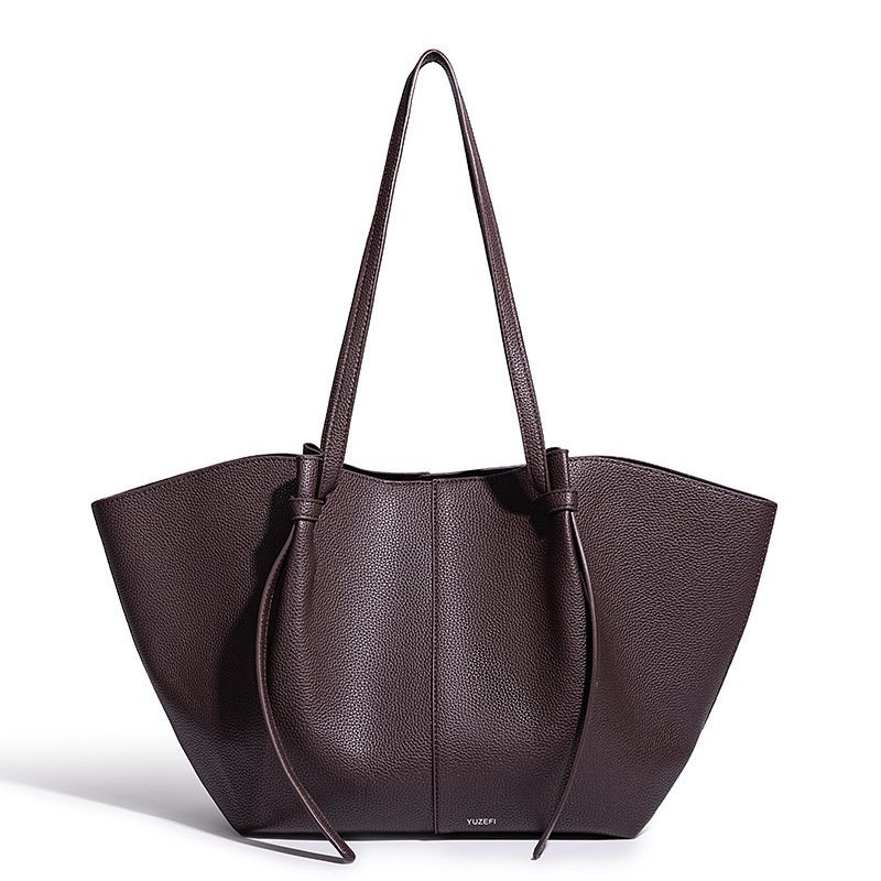Lychee-pattern Leather Commuter Tote Bag With Large Capacity - Image 2