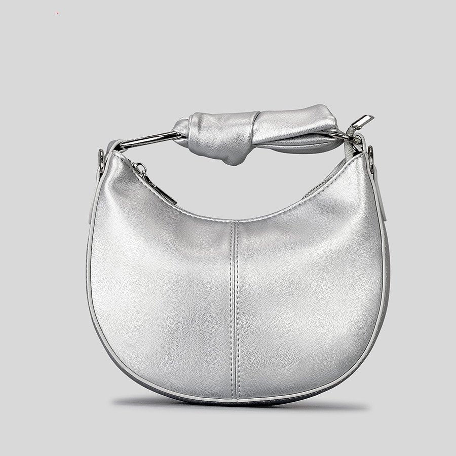 Fashionable Simple Soft Pu Saddle Bag Women's Niche Stitching Knotted Handbag - Image 2