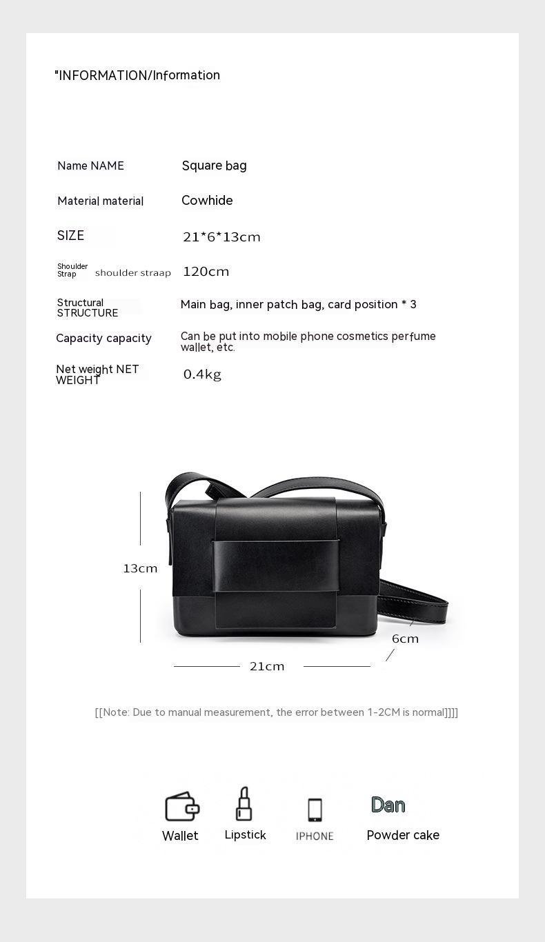 Neutral Soft Leather Woven Small Square Bag - Image 3