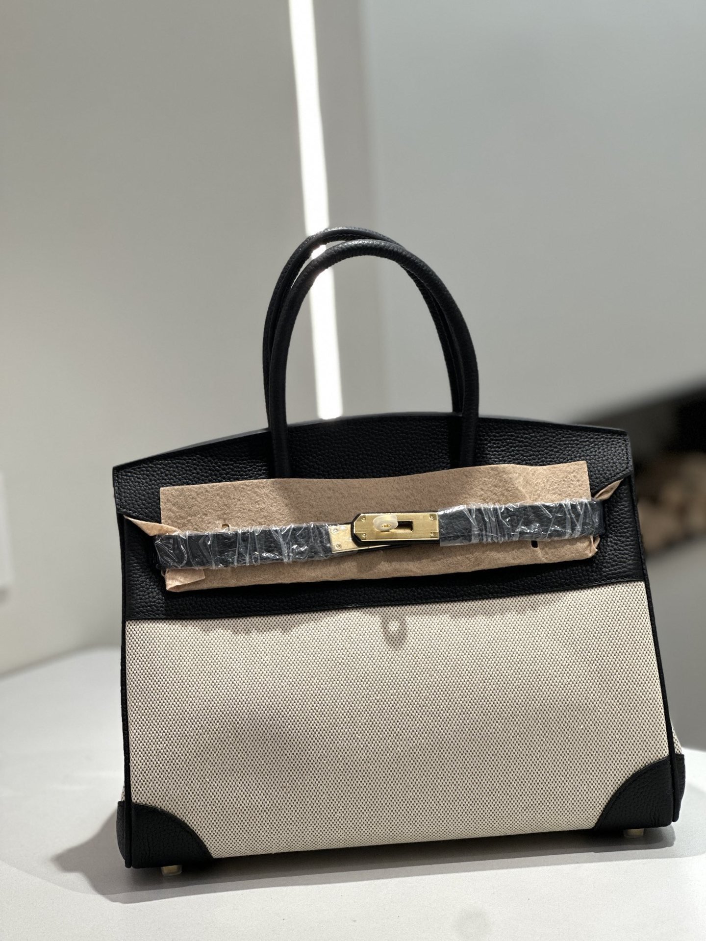 New Cross-border Genuine Leather Birkin Bag, Cowhide With Fabric Large Tote, Commuter Handbag With A High-end Kelly Bag Feel - Image 5